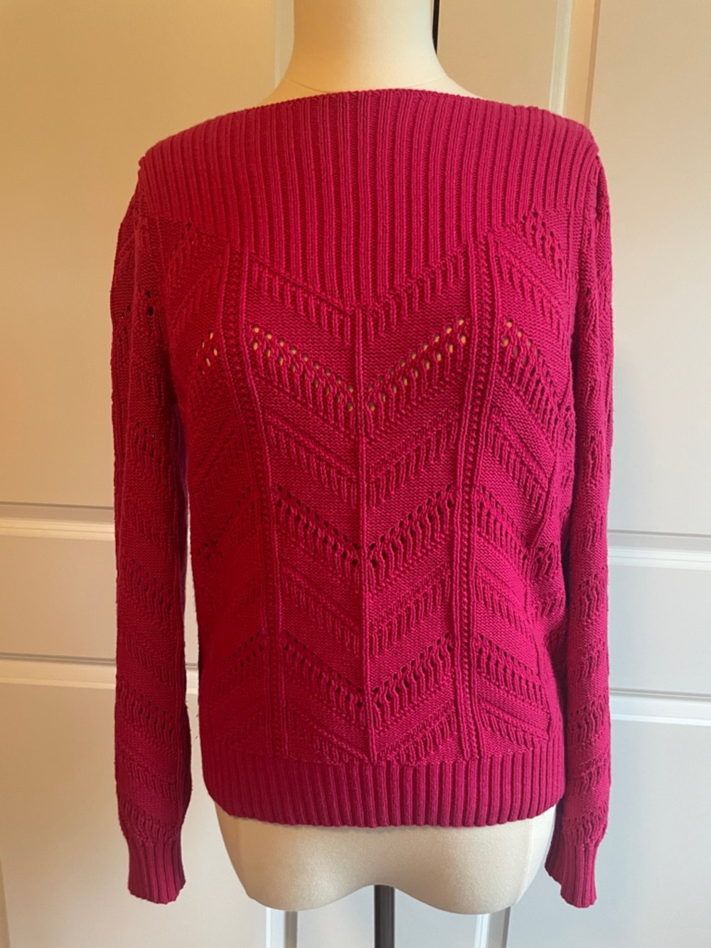 LOFT Pointelle Knit Cotton Blend Boatneck Sweater Size Medium